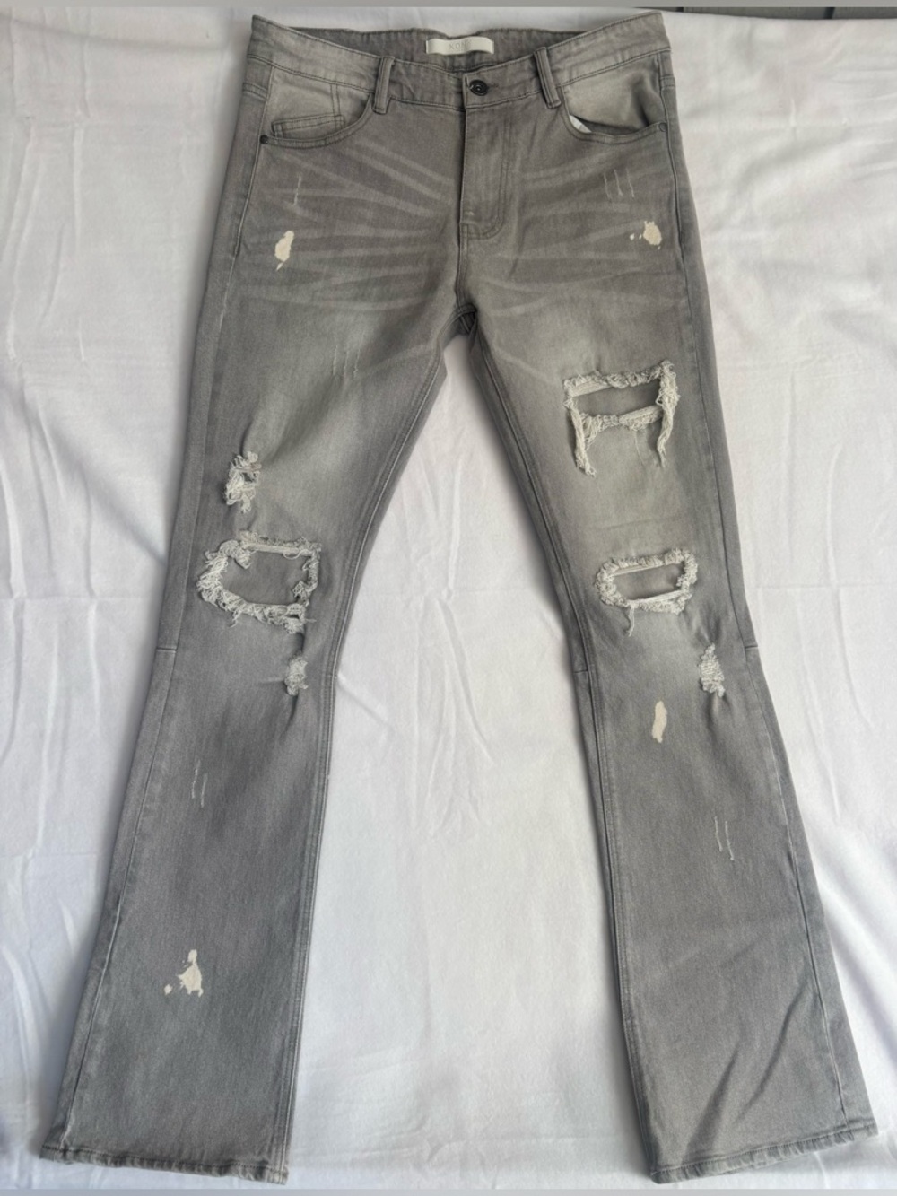 Men's Distressed Gray Bootcut Jeans
